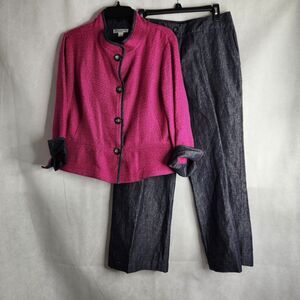 Pendleton Pant Suit Women's 10 L Petite Pants Blazer Pink Blue Linen Blend